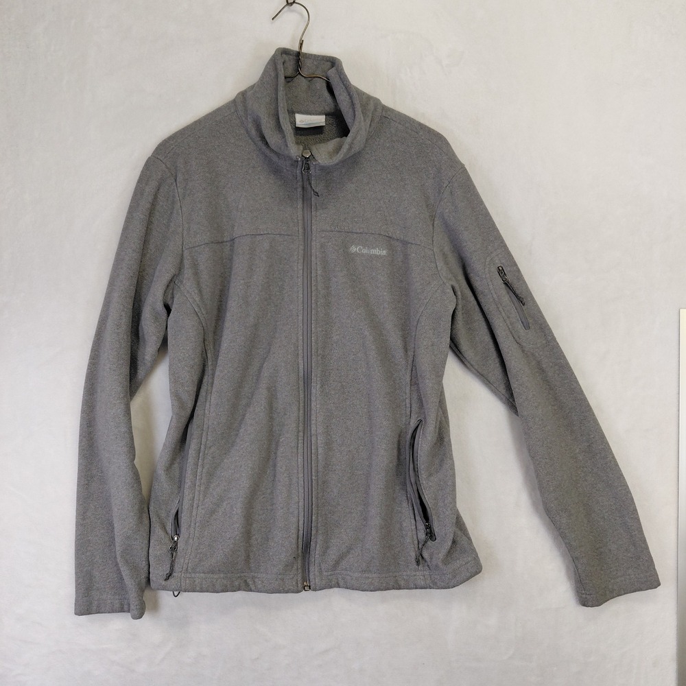 Columbia Mens Full Zip Fleece Jacket Gray Mock Neck Sleeve Pocket Size L